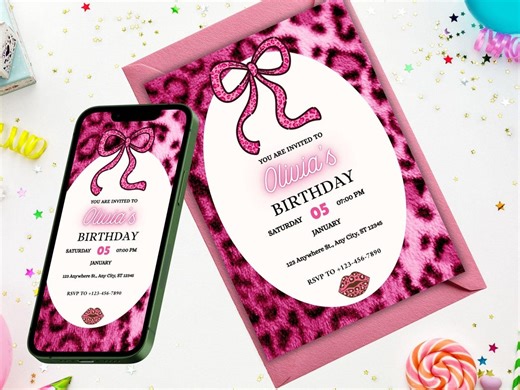 Pink Cheetah Birthday Invitation | Leopard Print Party Template (digital Download) - Etsy