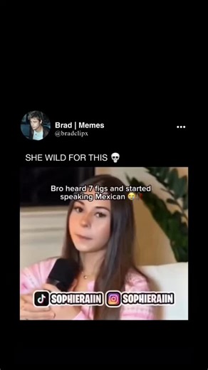 Brad | Memes on Instagram: "This video is a short, humorous skit featuring content creator Sophie Rain, which has been turned into a meme to satirize her business approach. The clip shows a continuation of an interview where Sophie is asked about an opportunity to take her "V-card" for a seven-figure sum. Sophie initially responds with a dramatic "No" and questions why she would do that. However, the scene quickly changes tone as another person, likely another creator participating in the skit,