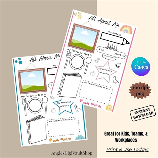 All About Me Printable Worksheet: Back to School Activity Kids (PDF) - Etsy