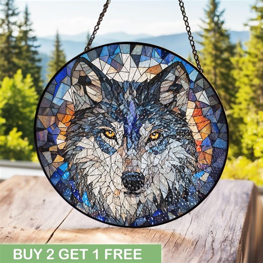 Majestic Wolf Stained Glass Suncatcher, Intricate Wildlife Mosaic Art Decor, Nature Inspired Window Hanging, Animal Lover Gift, Unique Glass - Etsy