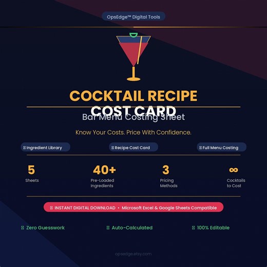 Cocktail Recipe Cost Card | Bar Menu Costing Sheet (digital Download) - Etsy