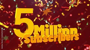 5 million subscribers, 5 million subscribers social media post background template, 5 million achievement celebration 3D rendering text