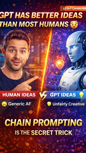 autonomiq.lab on Instagram: "GPT GENERATES BETTER IDEAS THAN MOST HUMANS 🤯 Not because it’s smarter. But because it doesn’t think in straight lines. Humans stop at the first decent idea. GPT can explore hundreds of branches in seconds. That’s where chain prompting changes everything. Instead of asking once, you guide the thinking: idea → refine → challenge → expand → remix. Humans think in comfort zones. GPT thinks in connected possibilities. It doesn’t get tired. It doesn’t protect ego. It doe
