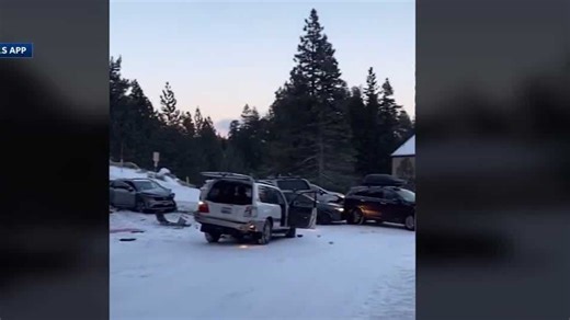 More than a dozen vehicles lose control on icy Tahoe-area road, video shows