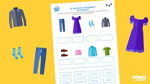 Le nom des vêtements en anglais - Fiche d'exercice à imprimer