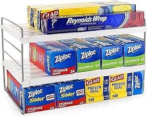Adjustable Organizer for Aluminum Foil and Plastic Wrap, Organizer for Pantry and Kitchen Cabinet Storage, Expandable 9'' to 15.6''