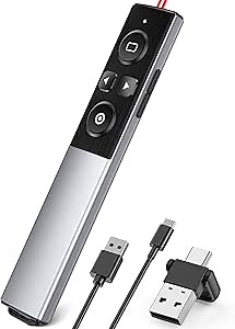 Wireless Presentation Clicker- Clicker for Powerpoint Presentations- Rechargeable Presentation Remote, Slide Advancer for Keynote/PPT/Mac/PC/Laptop