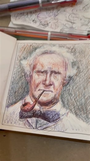 Portrait of Andrew Loomis in multicolored ballpoint pen and gouache