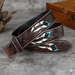 Vintage Feather Leather Belt Strap | Tooled Western Style Cowhide | Unisex Fashion Belt - Etsy