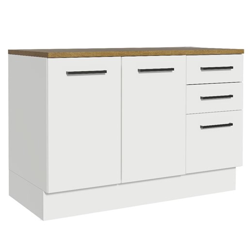Madesa Hazel Kitchen Storage Buffet Base Cabinet with Adjustable Feet 47 Inch Engineered Wood Slab Doors Painted Finish Floor Mount Removable Plinth - White