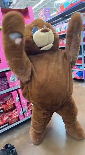Funny Bear Costume Dancing at Walmart