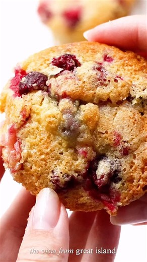 Fresh Cranberry Muffins are loaded with tangy pops of cranberry. The color and flavor of fresh cranberries are unrivaled in the food world, if you ask me. This easy one bowl recipe proves that winter food can definitely be bright and fresh! Comment recipe and I’ll send it to you! https://theviewfromgreatisland.com/fresh-cranberry-muffins-recipe/ #muffins #cranberry #easybaking #homemadegoodness #bakedwithlove #simpledesserts #freshcranberries #sweettreats #teatimecake | The view from Great Islan