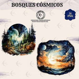 Starry Landscapes & Cosmic Forests – 31 PNG Stickers With Transparent Background - Etsy UK