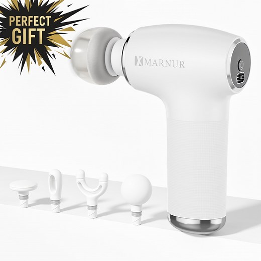 MARNUR Mini Massage Gun with Brushless Motor Portable Handheld Deep Tissue Massager, Light & Palm-Size & Quiet, White