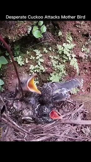Cuckoo Baby Can't Grab Food & Attacking Mother Bird #HungerGames #FoodStruggle #ParentingDilemma #WildlifeEncounter #FYP