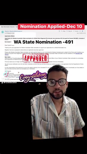🎉 Congratulations to Our Client! 🇦🇺 Congratulations to one of our valued clients on 491 State Nomination approval as a Civil Engineer under WA State Nomination. We wish you a bright future ahead and thank you for trusting us with your migration journey. #Congratulations #VisaSuccess #Subclass491 #WAStateNomination #CivilEngineer