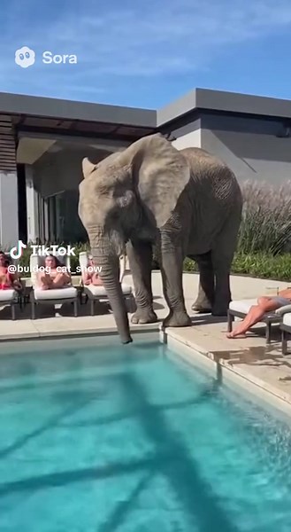 Elephant Jumps into Swimming Pool - Amazing Moment!