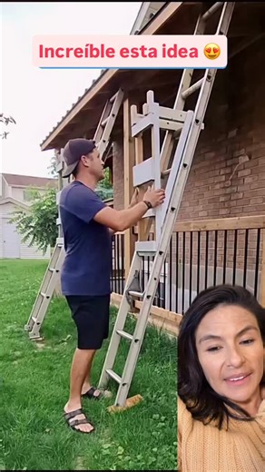 Muestran una forma ingeniosa 易 de trabajar en techos sin andamios: usan dos escaleras y una tabla cruzada como base ‍♂️ práctica, segura y funcional para reparaciones en casa 煮 #IngenioCasero #Construcción #HacksDeHogar #Seguridad #diy | Mireya Castillo | Facebook