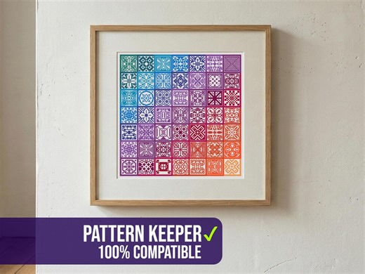 Rainbow Quaker Folk Tile Cross Stitch Pattern PDF | Colorful Sampler Counted Cross Stitch | Large Pattern | Instant Download - Etsy