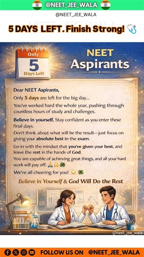 5 DAYS LEFT. Finish Strong! 🩺 || Neet ug 2026 countdown 🤜 #nta #neetug2026 #neet