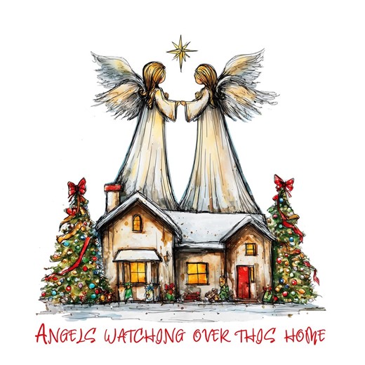 Angels Watching Over This Home PNG, Christmas Angels House Art, Christian Holiday Printable, Guardian Angels Clipart, Religious Christmas - Etsy