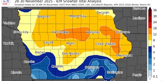 Snowfall totals from Thanksgiving Weekend