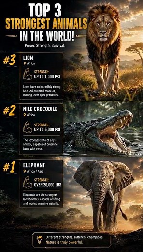 🦁 Top 3 Strongest Animals in the World