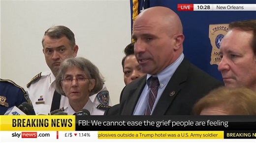 'We do not assess at this point that anyone else is involved in this attack except for Shamsud-Din Jabbar' The FBI are holding a news conference following the attack in New Orleans Live updates: https://trib.al/UF3w3sp 📺 Sky 501, Virgin 602, Freeview 233 and YouTube | Sky News