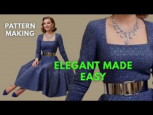 Complete Pattern Making Tutorial | Flared & Pleated Skirt with Square Neckline #pattern #sewing