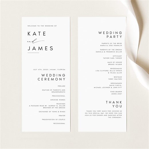 Editable Wedding Ceremony Program Template, Catholic Order of Service, Minimalist Modern Design, Instant Download, Edit in Templett, KATE - Etsy