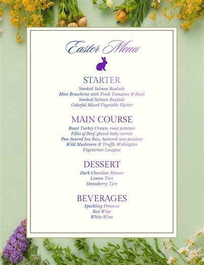 Easter Dinner Menu Printable | Spring Holiday Menu Template | Editable Easter Menu | Instant Download - Etsy