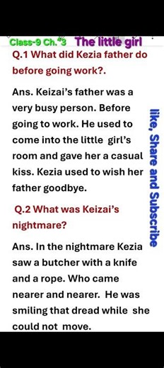 Class-9 Ch.3 The little girl extra questions-answer #shorts #short #shortvideo