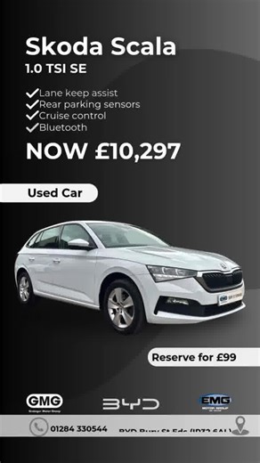 🚗🔥Used Car of the Week at EMG Bury St Edmunds! 🔥🚗 Looking for a great deal on a quality used car? This week’s standout pick is waiting for you at EMG Bury St Edmunds! ✨Skoda Scala - 1.0 TSI SE✨ ✅Lane keep assist ✅Rear parking sensors ✅Cruise control ✅Bluetooth & much more! 💥NOW £10,297💥 💰Finance options available! - Don't miss out—once it’s gone, it’s gone! 📅 Book a test drive today! 📍 3-5 Fornham Road, Bury St Edmunds, IP32 6AL 📞 01284 330544 📲 https://ecs.page.link/8tZhg #UsedCarOfT