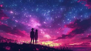 clip-3483410151-couple-stands-on-top-hill-looks-sky