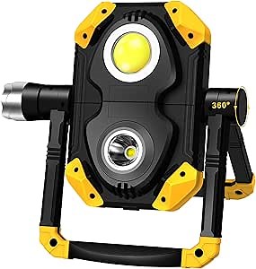 Magnetic Base 6000 Lumen Work Light, 10 Hours Long Lasting 360°Rotating 7000K Warm Rechargeable Work Light, Folding Waterproof Led Work Light for Flood Light Job Site Car Inspection Camping Emergency