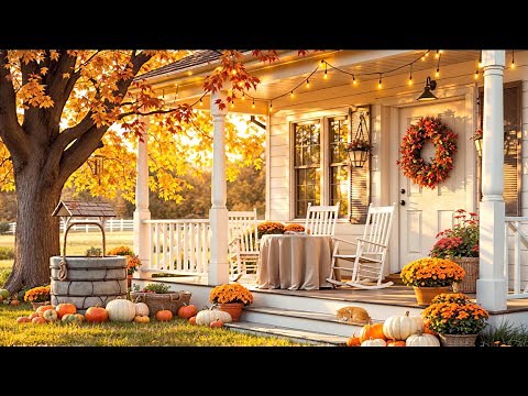 You’re Sitting on a Cozy Autumn Porch 🍁🎃 Pumpkins, Lanterns & Peaceful Fall Countryside Ambience 4K