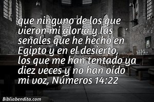 Explicación Números 14:22. 'que ninguno de los que vieron mi gloria y las señales que he hecho en Egipto y en el desierto, los que me han tentado ya diez veces y no han oído mi voz,' - BibliaBendita