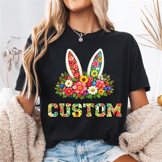 Colorful Custom Bunny Ears Png, Spring Floral Png Design, Personalized Name - Etsy