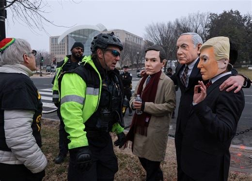 Masked protesters arrested outside Trump’s Board of Peace meeting