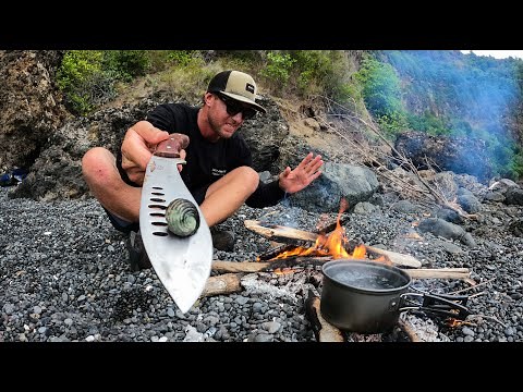CAMPING ALONE IN A CAVE WITH NO FOOD. catch and cook on the open fire