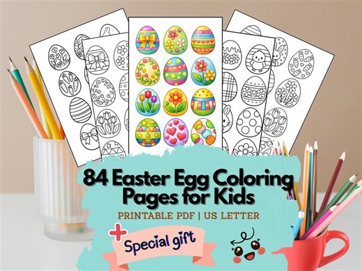 84 Easter Egg Coloring Pages, Simple Designs, Toddler Activity (PDF & PNG Downloadable Files) - Etsy