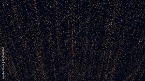 A dynamic black and gold grid pattern composed of small circles takes center stage in this image. The floating gold shapes add depth, creating visually captivating effect full of motion and vibrancy