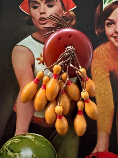 1940s Cherry Red Bakelite Bowling Brooch With Butterscotch Pins Vintage Authentic Novelty Dangling Bowling Jewelry Pin - Etsy