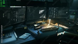 Cyber security system protecting the important data in the army control room. Cyber safety system defends from hacking attacks to secure data. Cyber security system guarding the confidential data