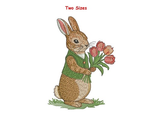 Rabbit With Tulips Machine Embroidery Design | Vintage Easter Bunny (digital Download) - Etsy