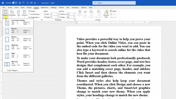 How to set 1 Inch Margins in Word