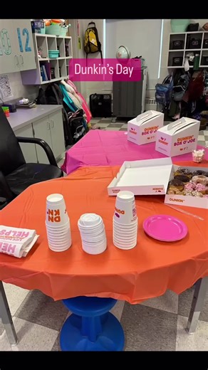 Fourth grade runs on dunkins classroom reward or just because- i get the table covers from walmart in the party section just buy orange and pink dunks order two box o joe hot chocolate and one dozen donuts cut into fourths or two dozen for larger groups. I added marshmallows for fun. Dunks gave us the cups and napkins #teachertok #teachersoftiktok #newyears #classroomtipsandtricks #classroommanagementstrategies #classroomparty #dunks #dunkin #dunkindonuts #americarunsondunkin #fourthgraderunsond