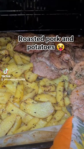 I always bake meat and potatoes together. Spice up and add a little water and oil (or lard). Cover with aluminium foil and bake at 220 °C for about 90 min. Flip and stir occasionally. | Macedonian Cuisine
