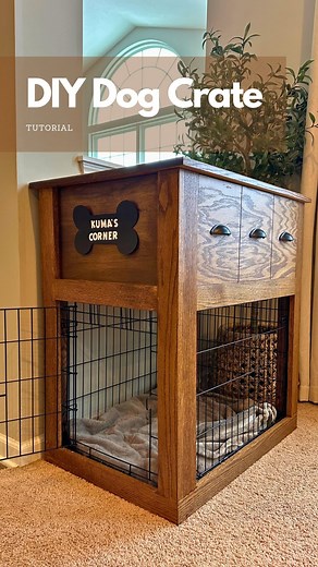 Ashley Brandfass on Instagram: "DIY Dog Crate Tutorial What do you think of the busy wood grain front? I can’t decide if I should leave it or change it. Let me know!! "
