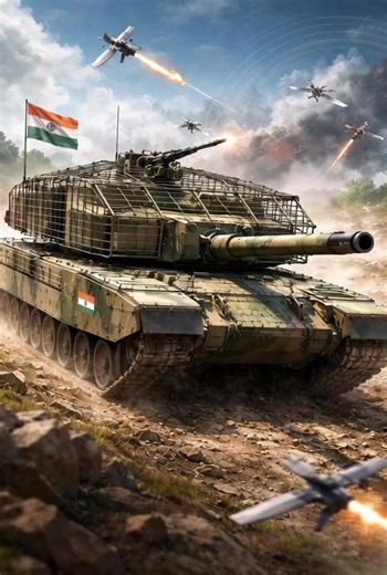 The Indian Army’s Arjun MBT Mk-1 has been observed fitted with anti-drone “cope cage” mesh protection to help defend against evolving drone and loitering munition threats on the battlefield. #IndianArmy #ArjunMBT #ArjunMk1 #TankWarfare #AntiDrone #CopeCage #LoiteringMunitions #ModernBattlefield #DefenceNews #MilitaryTechnology #ArmouredForces #IndiaDefence | Indian Defence Times